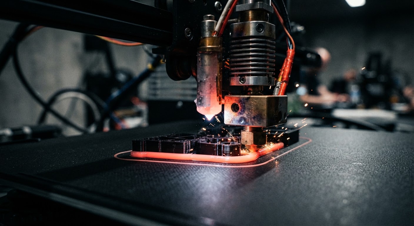 Boquilla de impresora 3D extruyendo filamento