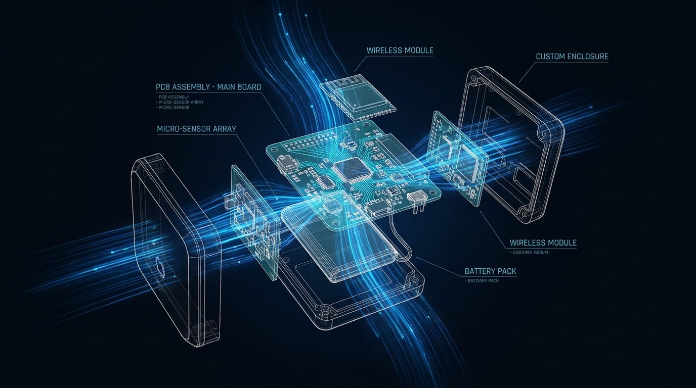 Diagrama esquemático de ensamblaje de hardware IoT
